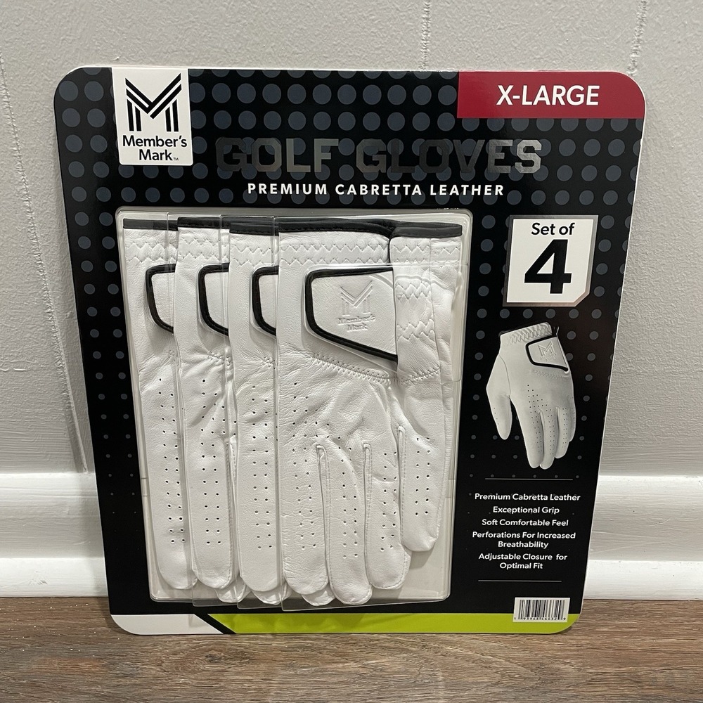 Members Mark Premium Cabretta Leather White Golf Gloves 4 Pack Sz XL Men's